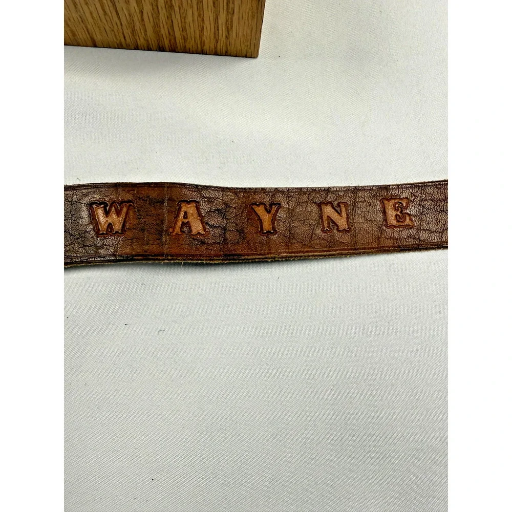 Vintage Leather Tooled Fish Deer Hunting Belt Personalized Wayne 44